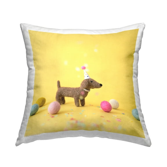 Stupell Industries Happy Yellow Party Hat Dog Printed Throw Pillow Design by Lemon & Sugar