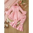 thumbnail image 3 of Bagilaanoe 3pcs Toddler Baby Girl Pants Set Ruffled Long Sleeve A-Line Dress Tops + Flare Trousers + Headband 12M 24M 3T 4T 5T 6T Kids Casual Clothes, 3 of 9