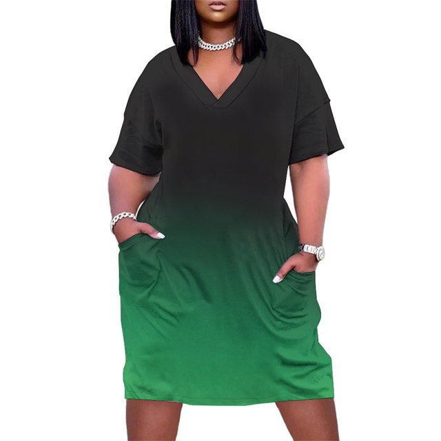 Degradado negro a verde-vestido suelto con bolsillo ombré vestido holgado para mujer vestido de verano para mujer 2025