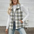thumbnail image 3 of Diufon Plaid Vest for Women Lightweight Sleeveless Full Zip Fleece Jackets Fall Winter Cozy Coats with Pockets, 3 of 9