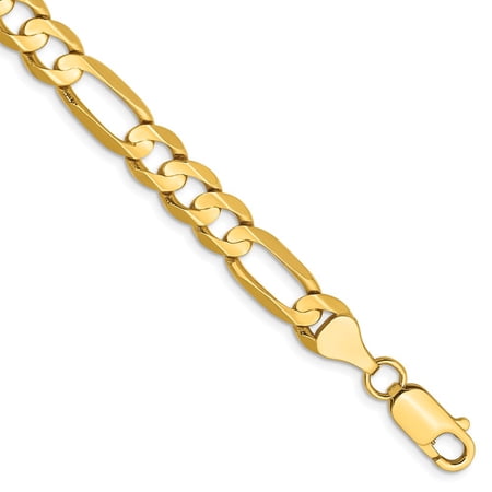 Real 14kt Yellow Gold 6.75mm Concave Open Figaro Chain Chain ; 9 inch; Lobster Clasp; for Adults and Teens; for Women and Men