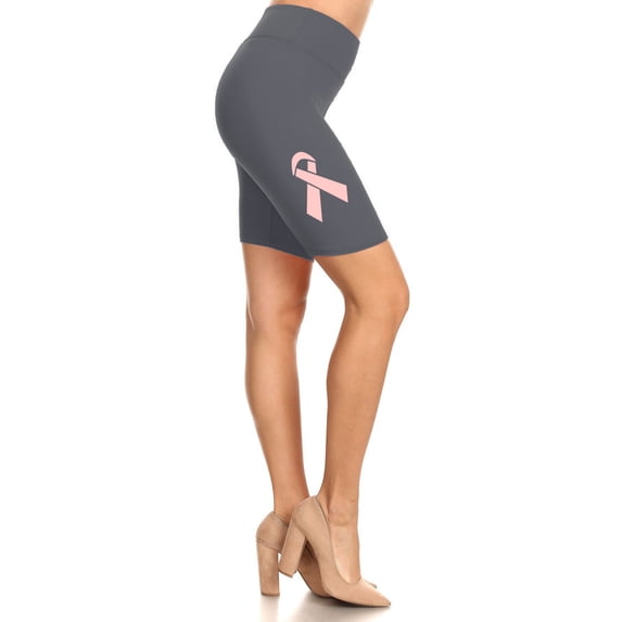 Women’s Breast Cancer Awareness Ribbon Active Biker Shorts 3 Inches Yoga Band for Regular and Plus