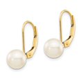 thumbnail image 2 of Real 14kt Yellow Gold 7-8mm White Round Saltwater Akoya Cultured Pearl Leverback Earrings; for Adults and Teens; for Women and Men, 2 of 3