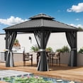 thumbnail image 3 of DEXTRUS 10 x 10 ft Hardtop Gazebo, with Netting and Gray Curtains, Double Roof Galvanized Steel Canopy, 3 of 7