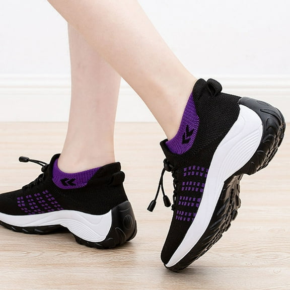 MLINS  Knitted Elastic Leisure Shoes Lightweight Sports Woman High Women's Black