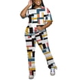 thumbnail image 4 of Aomice Women 2 Piece Lounge Outfits Short Sleeve Top and Flare Pants Sets Tracksuit Colorful 2XL, 4 of 5