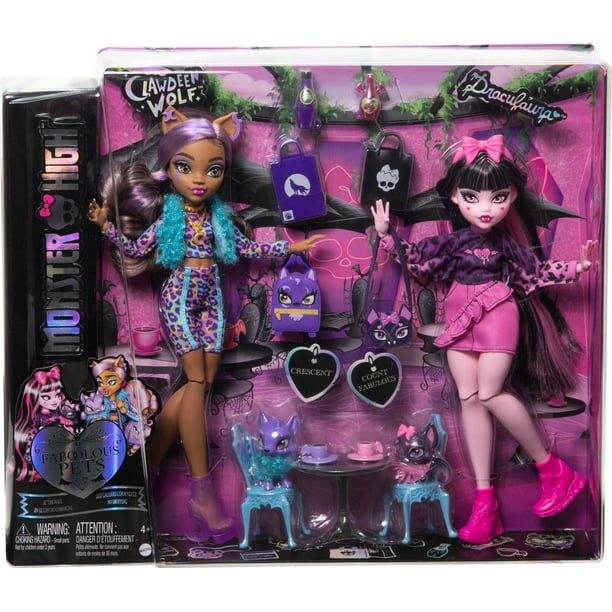 Two Monster High Dolls with Two Pets, Draculaura and Clawdeen Wolf