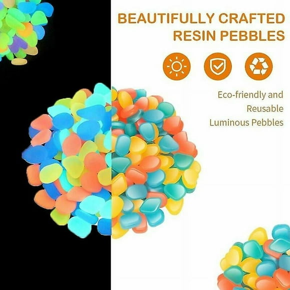 Glow in the Dark Stones for Outdoor Decor 200 Pebbles for Garden, Lawn, Driveway, Garden Path, Plants and Fish Tank, Outdoor Grid Panels Powered by Li