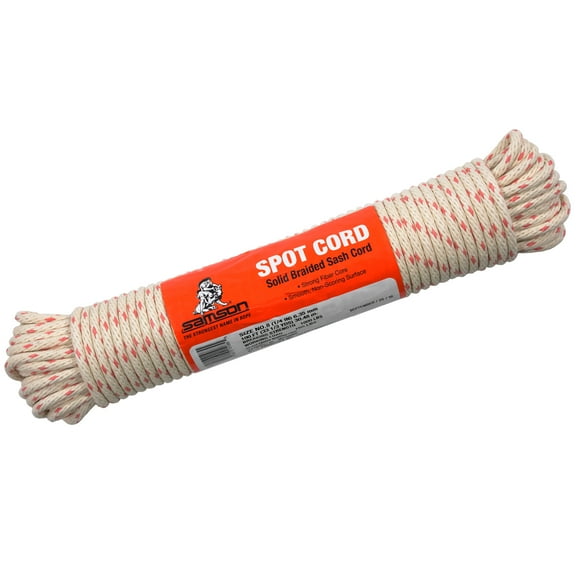 100 Foot Hank of 1/4 Inch Solid Braid Spot Sash Cord with Red Tracers - Nylon Core with Cotton Cover for Extra Strength
