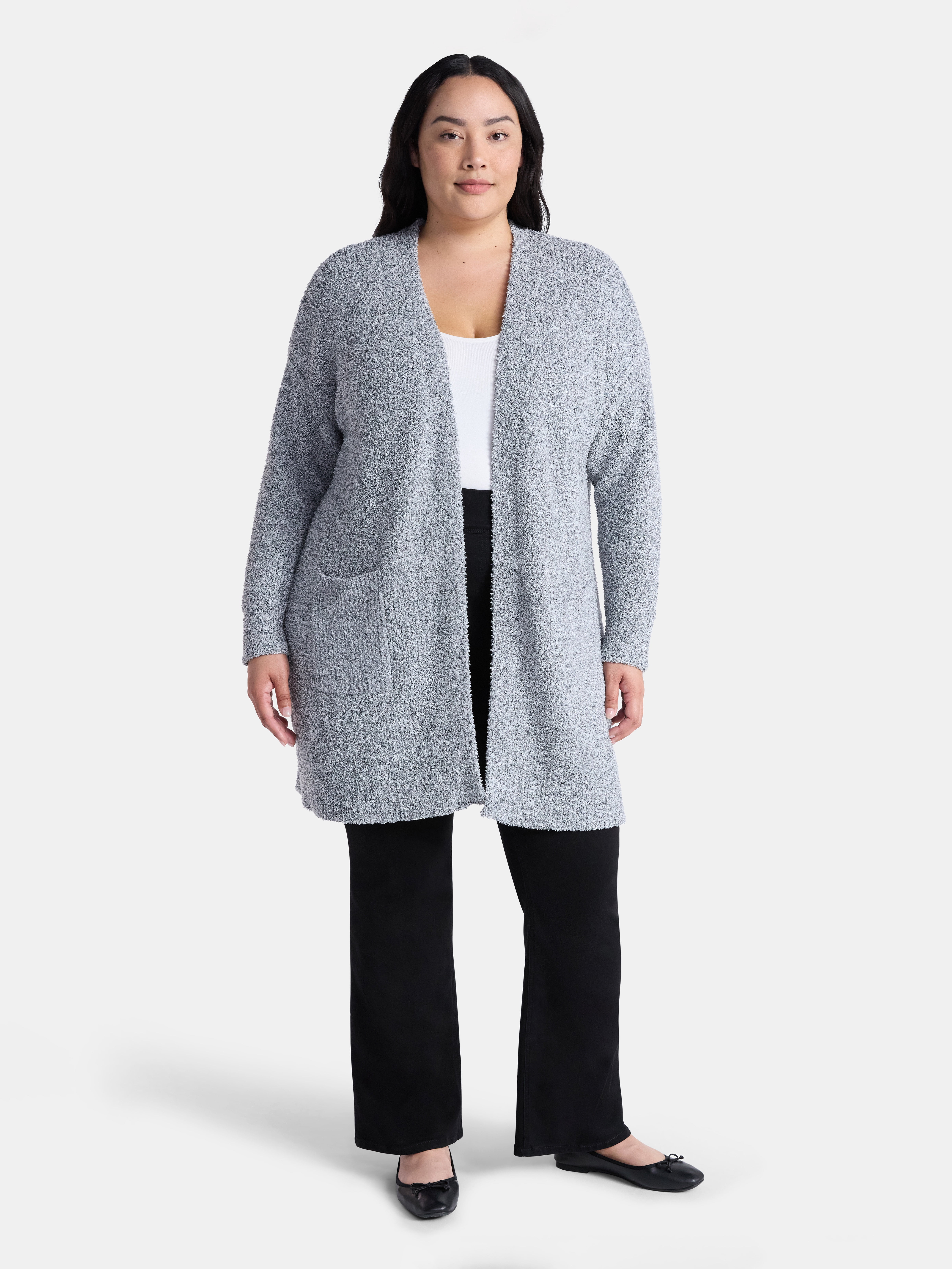 Time and Tru Women’s and Women’s Plus Super Soft Longline Cardigan Sweater, Lightweight, Size XS-4X