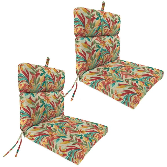 Jordan Manufacturing 44" x 22" Somap Sonoma Tan Leaves Rectangular Outdoor Chair Cushion with Ties and Hanger Loop (2 Pack)