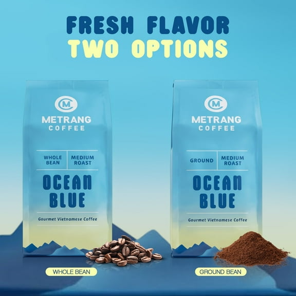 Metrang Coffee Ocean Blue Vietnamese Ground Coffee, Medium Roast, Naturally Caffeinated, 1 lb