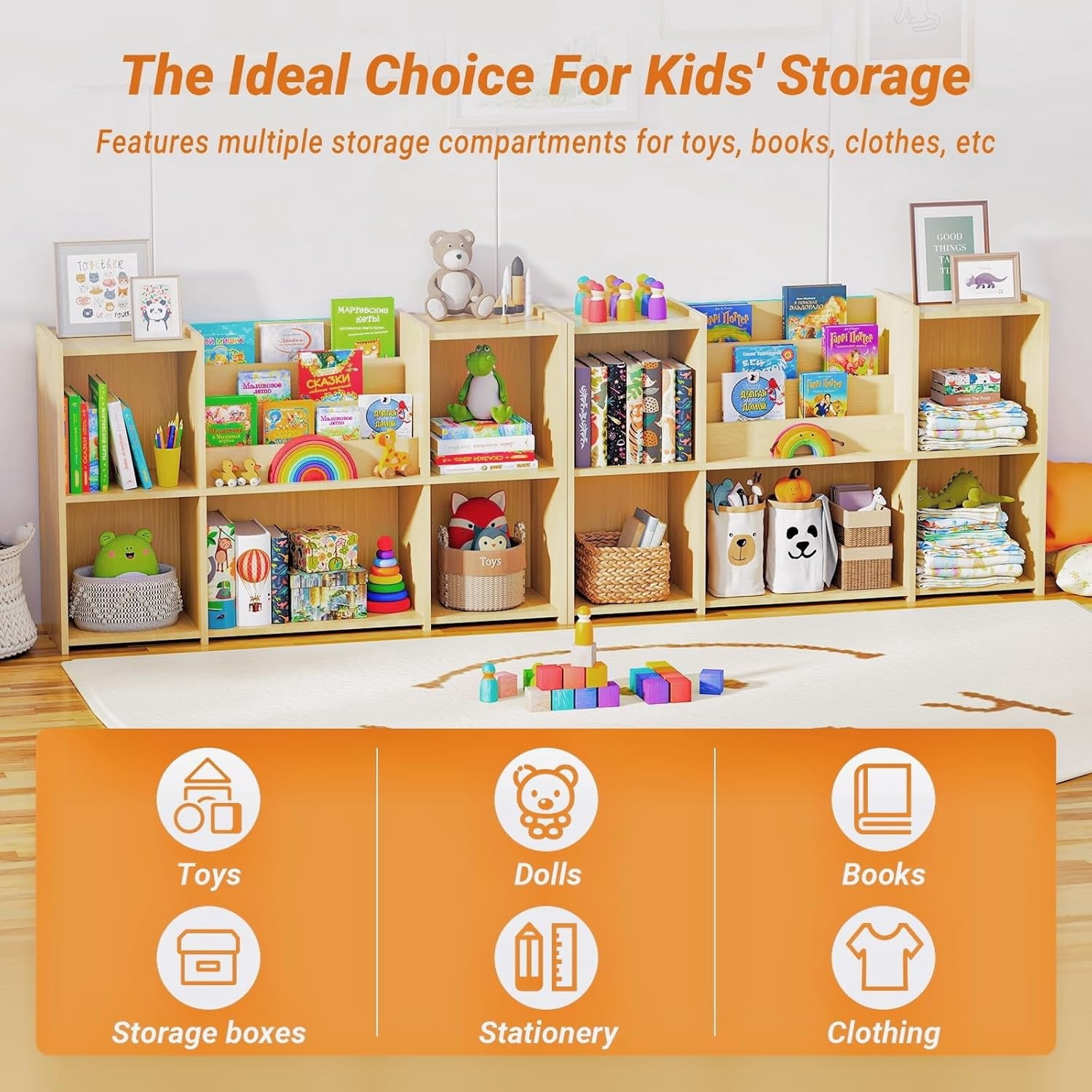 KZElegy Kids Bookshelf with 3-Tier Book Racks,5 cube Bookcase Book 2 -Tier Display Toy Storage Organizer