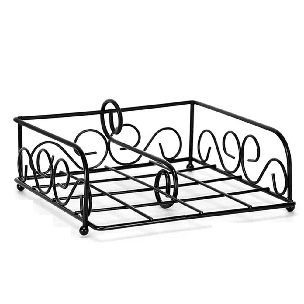 Square Glass Napkin Holder With Black Brass Frame - Modern Tabletop Holder For Luncheon Napkins