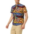 thumbnail image 4 of Unique Bargains Chemises en Lin pour Hommes Henley Manches Courtes Boutonnées Multicolore TG, 4 of 5