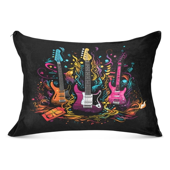Electric Guitar Plush Pillow Cases Standard Size Ultra Soft Warm Pillowcases with Zipper 20"x26"