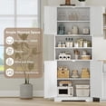 thumbnail image 6 of 67" Tall Bathroom Cabinet with Glass Doors, Freestanding Pantry Storage Cabinet with Adjustable Shelves for Kitchen, Living Room, White, 6 of 7