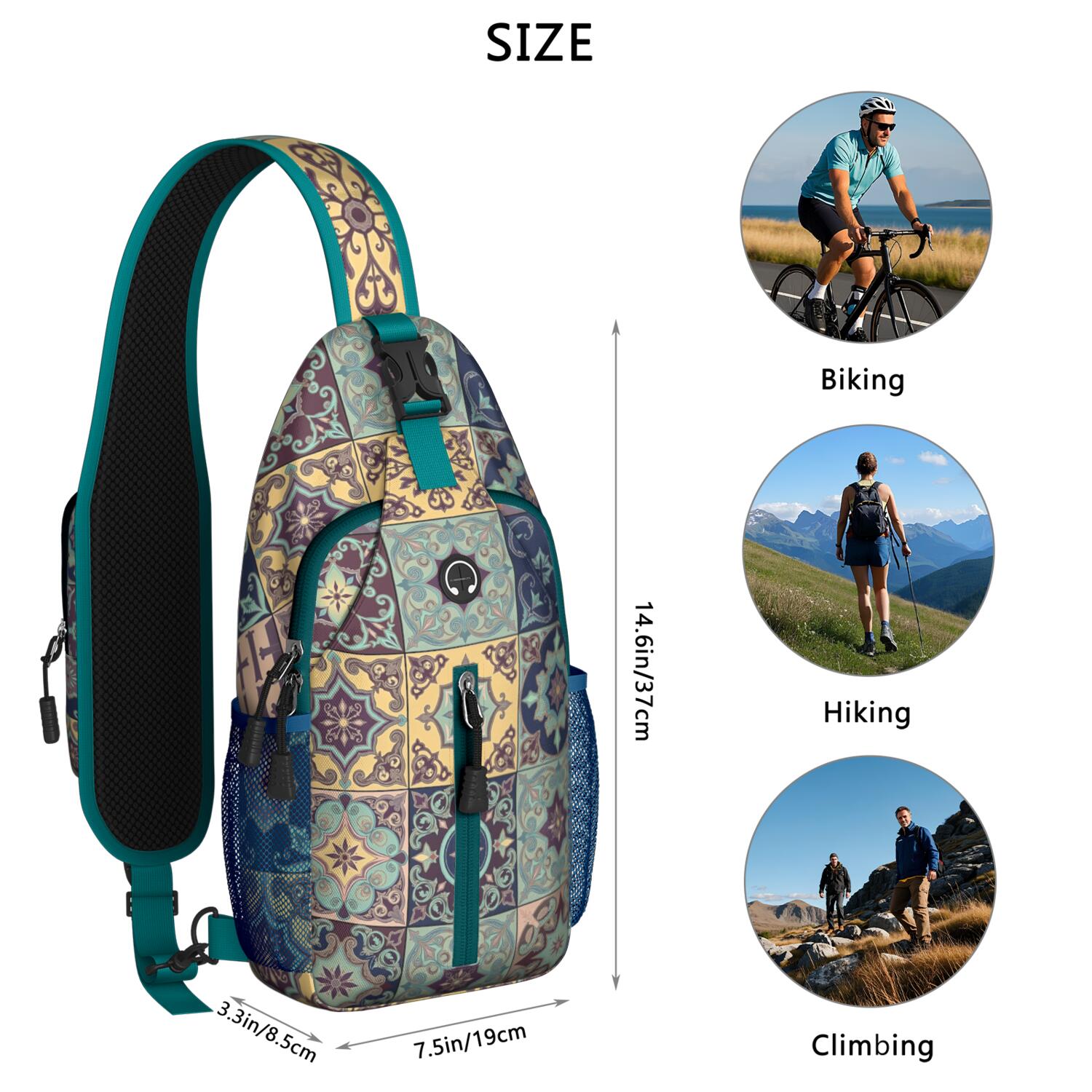 Crossbody Sling Bag Hiking Casual Sport Daypack Bohemian Tribal Travel Backpack Backpack Purse for Women Men