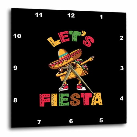 3drose, Let Us Fiesta Colorful Text on Black and a Dancing Taco. Funny Gift, 10x10 Wall Clock
