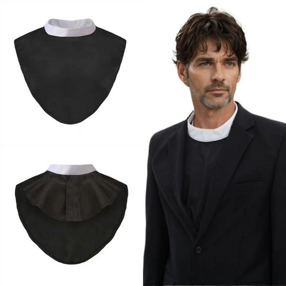 Unisex Clergy Tab Collar Clerical Bib Collar with Insert White Tab, 2pcs in Pack Black Color