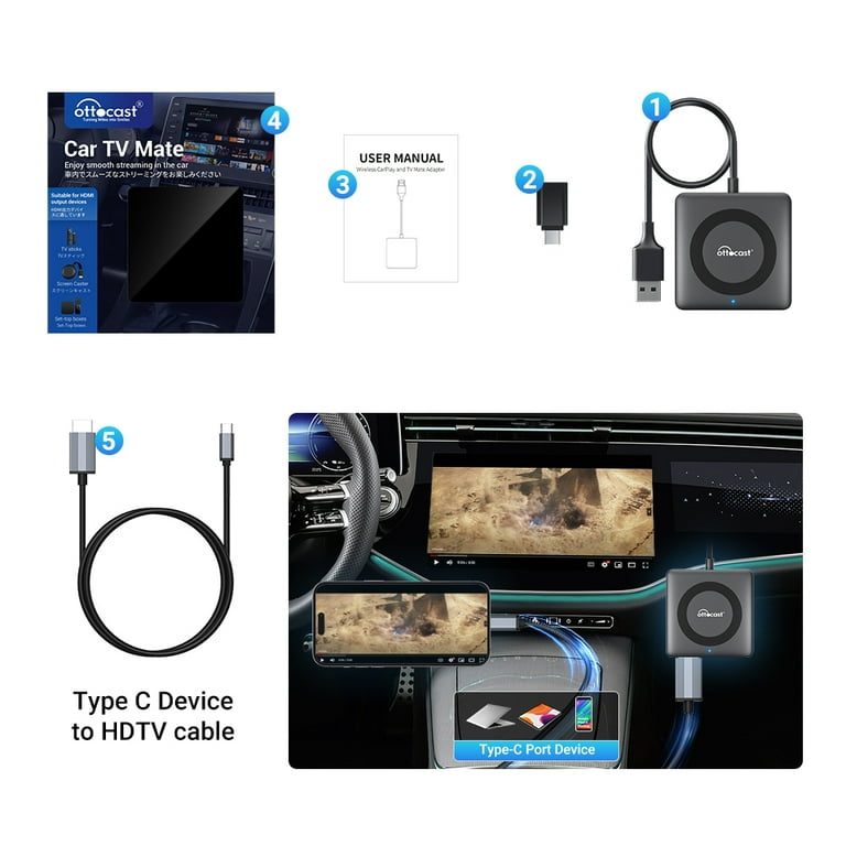 Car TV Mate Max Wireless CarPlay Android Auto 2 In 1 Adapter for