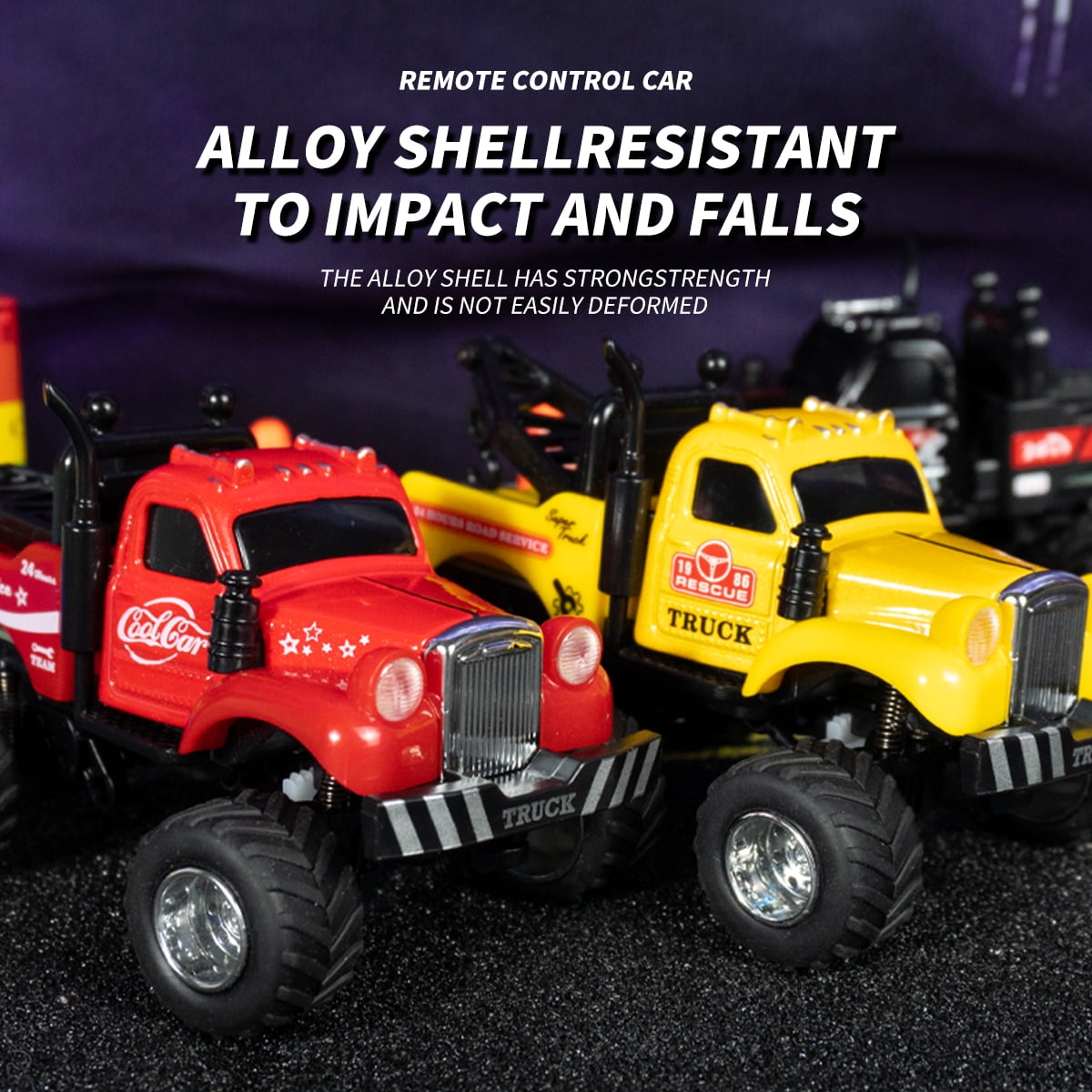 2.4G bigfoot with trailer remote control maintenance car, reinforced alloy body to prevent falls
