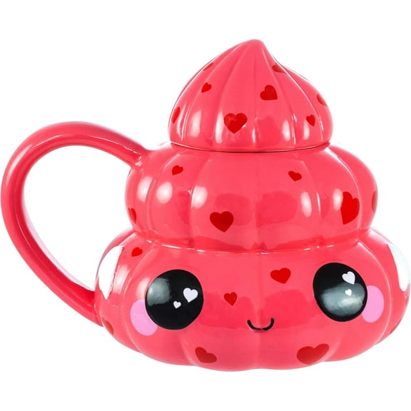 Seven20 Heart Emoji Coffee Mug, 20 oz - Funny Cute Pink Hearts Poop Swirl Design w/Lid - Gift for Kids, Teens, Adults, Women, Mother, Wife, Girlfriend - Ceramic