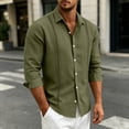 thumbnail image 2 of Guayabera Linen Shirts for Men Short Sleeve Button Down Shirt Hawaiian Shirt Hippie Summer Beach Vacation Shirts Army Green XXXL, 2 of 5