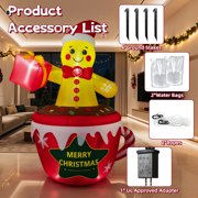 7.2ft Inflatable Hot Cocoa Mug with Gingerbread Man & LED Lights, Christmas Blow Up Outdoor Yard Decoration for Lawn Garden Holiday Party