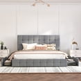 thumbnail image 3 of Einfach King Fabirc Platform Bed with 4 Big Storage Drawers, Square Button Tufted Adjustable Headboard, Light Grey, 3 of 9