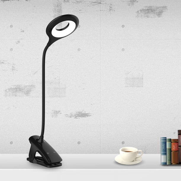 Lámpara de escritorio LED inalámbrica recargable, lámpara de lectura para libros con 16 LED, 3 colores y 3 niveles de intensidad, lámpara de cama con pinza, lámpara de noche táctil para niños, color n