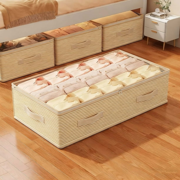Bolsa de almacenamiento grande para debajo de la cama | Organizador plegable resistente a la humedad con ventana transparente y asas para ropa, mantas y ropa de cama | 100 x 50 x 25 cm