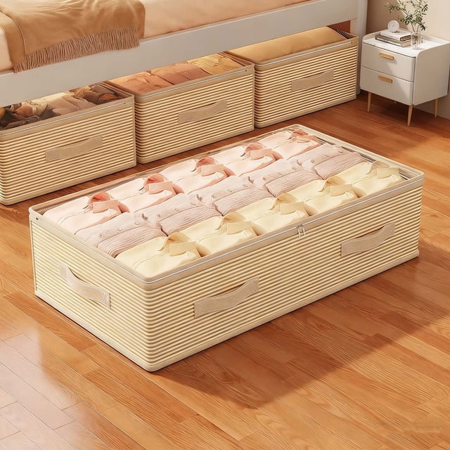 Organizadores de armario y almacenamiento, Organización y almacenamiento, Contenedores de almacenamiento, Bolsa grande de almacenamiento a rayas debajo de la cama, Organizador doméstico, Caja de almac