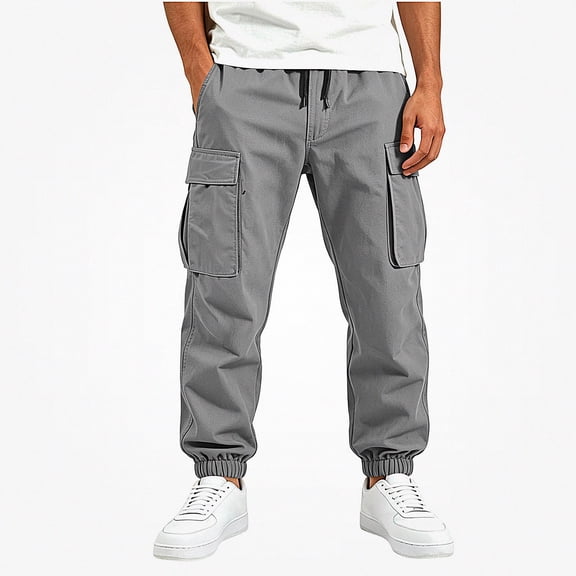 DJDLJWCJ Boys Jogger Cargo Pants Solid Color Elastic Waist Casual Pants Multi-pocket Outdoor Hiking Pants Gray Size 5T