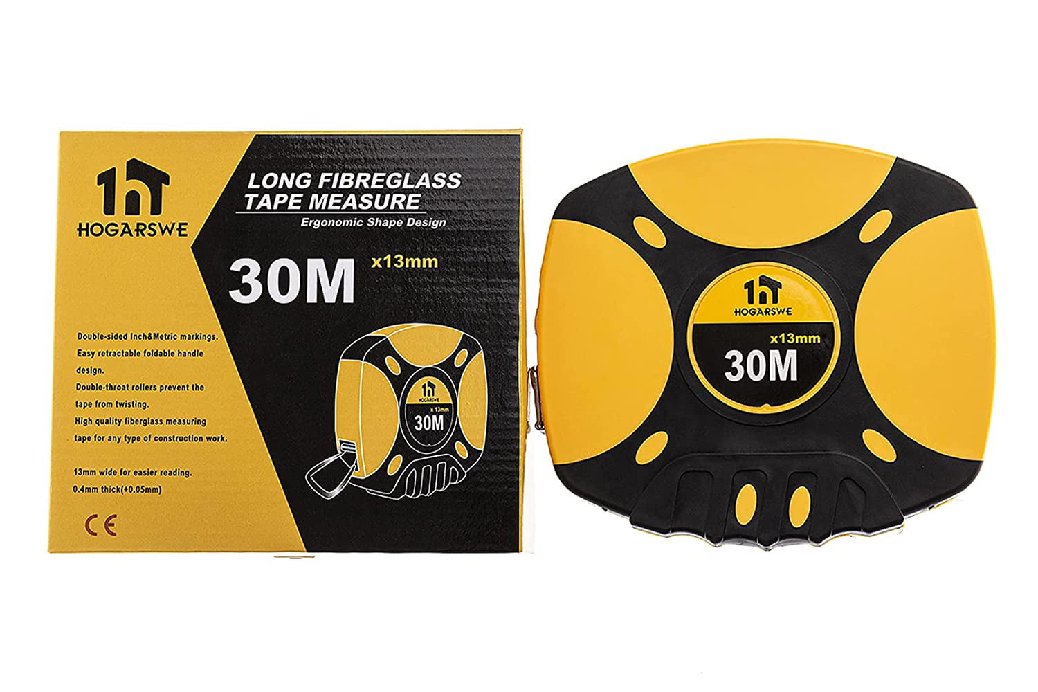 HOGARSWE Long Fiberglass Tape Measure Closed Reel Measuring Tape,100FT/30M by 1/2-Inch,Inch/Metric Scale for Construction Work 100FT 