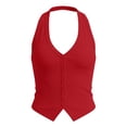 thumbnail image 4 of Women's Halter Tank Top, V Neck Sleeveless Button Front Open Back Cami, Ribbed Knit Fitted Casual Top for Summer Vacation, 4 of 4