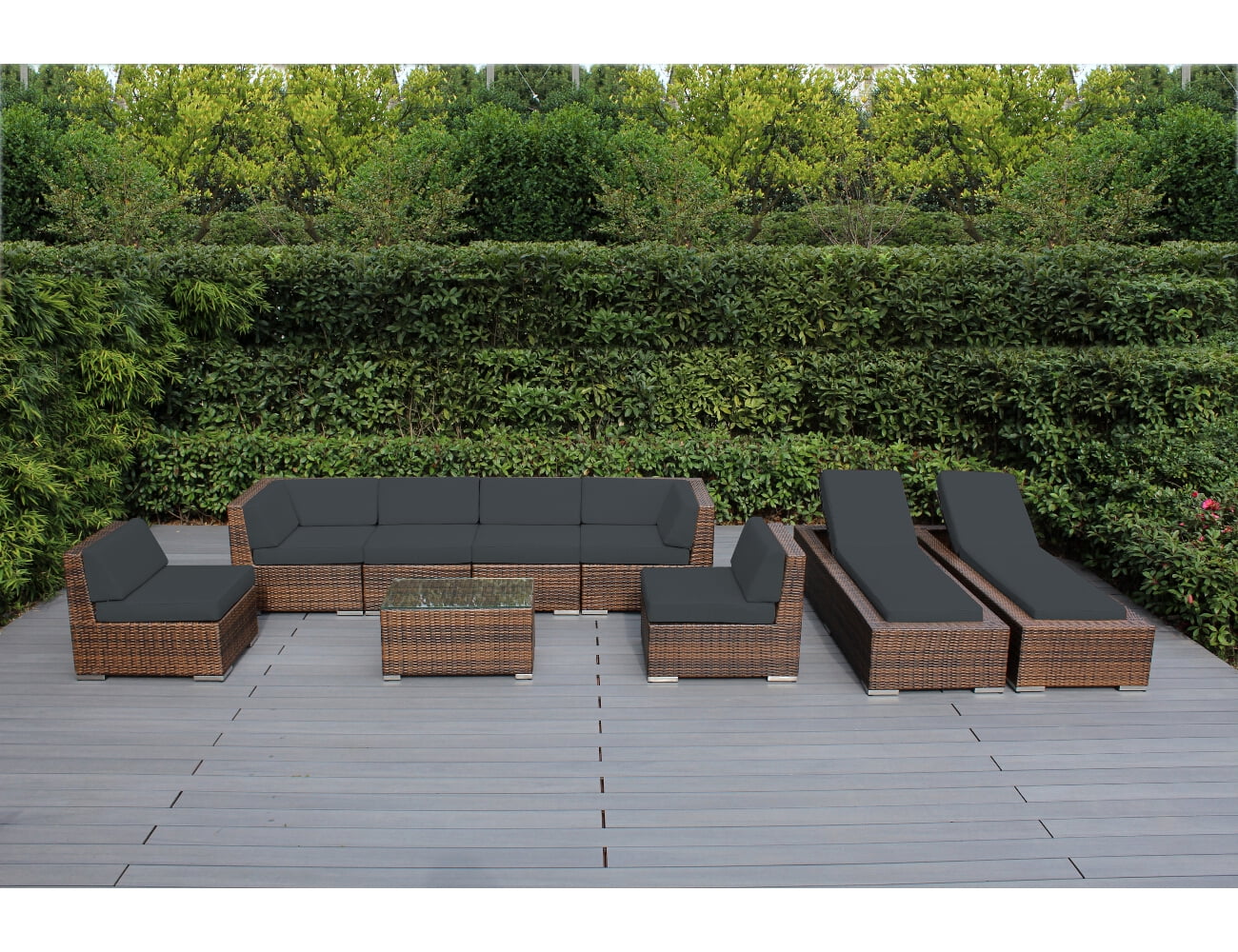 Ohana 9 Piece Outdoor Wicker Patio Furniture Sectional Conversation Set