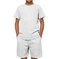 thumbnail image 3 of Toddler Boy Outfits Boys Matching Short Sleeve and Shorts Playwear 2 Piece Summer Set Boys' Clothing Sets White 8-9 Years, 3 of 9