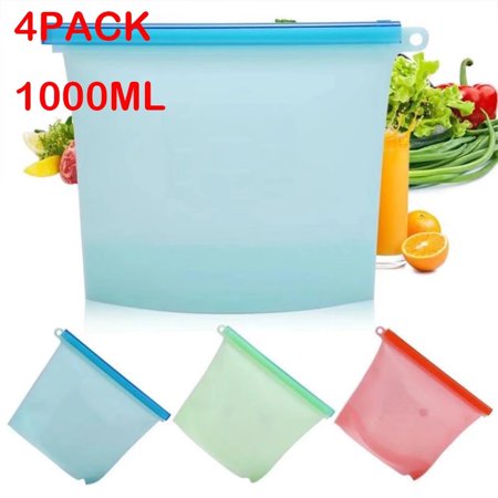Reusable Silicone Food Grade Storage Bag Lunch Sandwich Snack Liquid Lunch Fruit Freezer Zip Seal Bags 4 Colors-1000ml