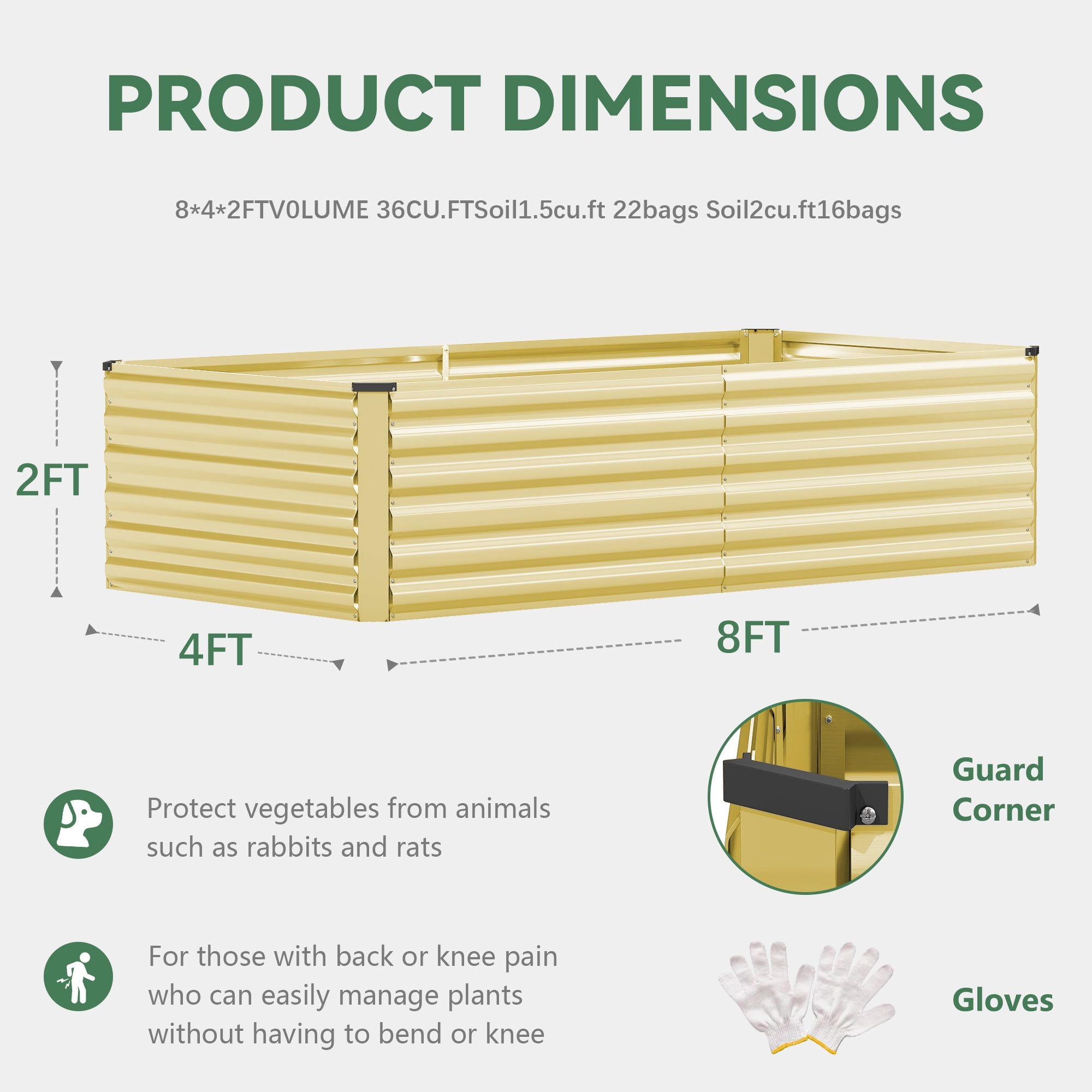 FOOWIN 2 Pack 8x4x2ft Outdoor Metal Raised Garden Bed,Planter Box for Vegetables,Flowers,Herbs w/478 Gallon Capacity, Cream Yellow