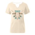 thumbnail image 2 of Trendfront Womens Bull Skull T Shirts V Neck Short Sleeve Relaxed Fit Western Graphic Tops Ruffled sleeves Retro Aesthetic Pullover Clothing, 2 of 3