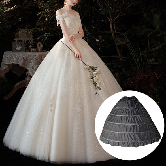 MRULIC skirts for women Full Gown Slip Skirt Dress For Wedding Petticoat Hoop Shape Ball Underskirt 6 Accessory Black One size