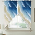 thumbnail image 2 of Navy Blue Ombre Ocean Swag Curtains for Kitchen/Bedroom/Living Room, Watercolor Coastal Beach Waves Scalloped Curtains 63 Inch Long, Window Swag Topper Curtains Valances 2 Panels Set 36"x63", 2 of 8