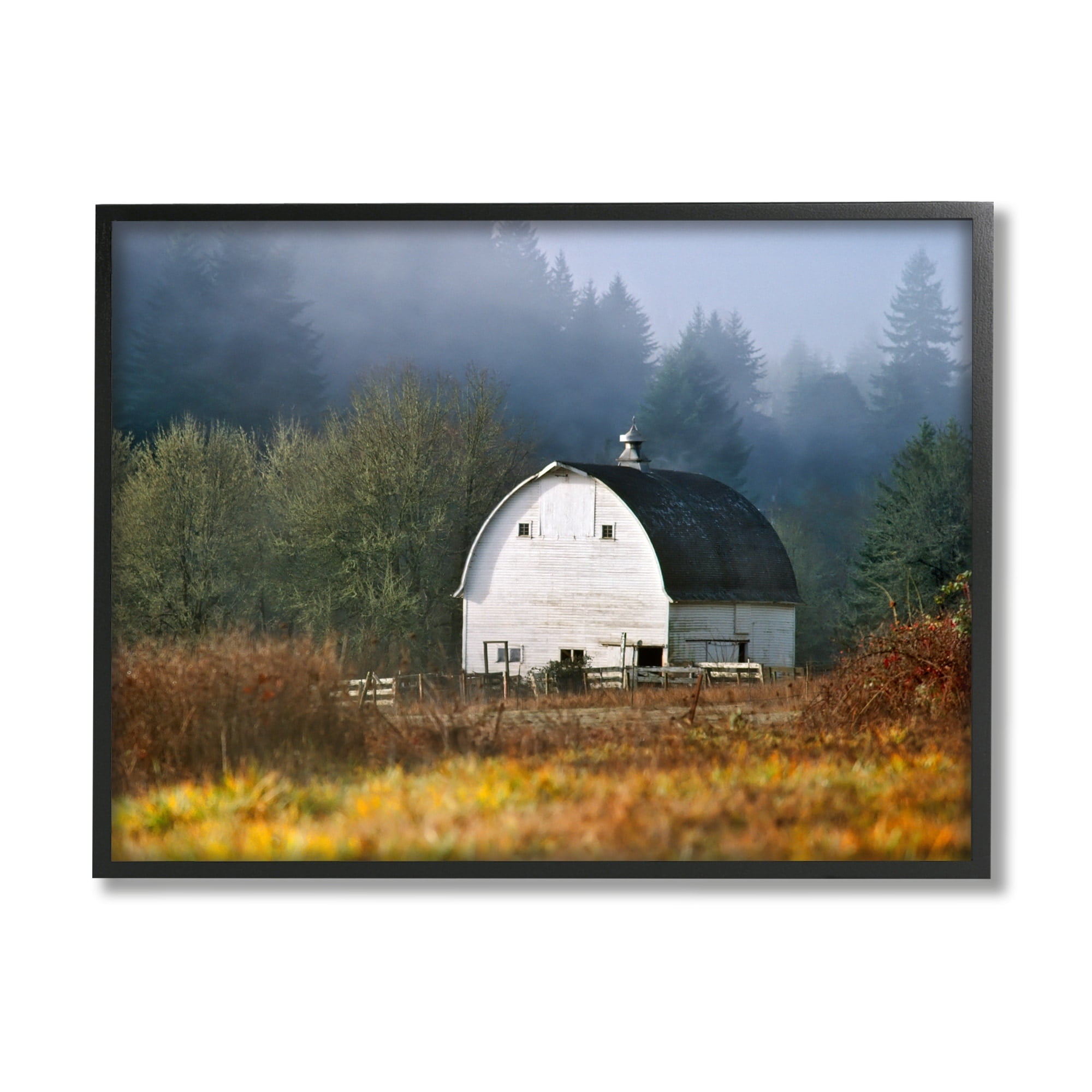 Stupell Industries White Barn Woodland Clearing Landscape Photography Gray Framed Art Print Wall Art