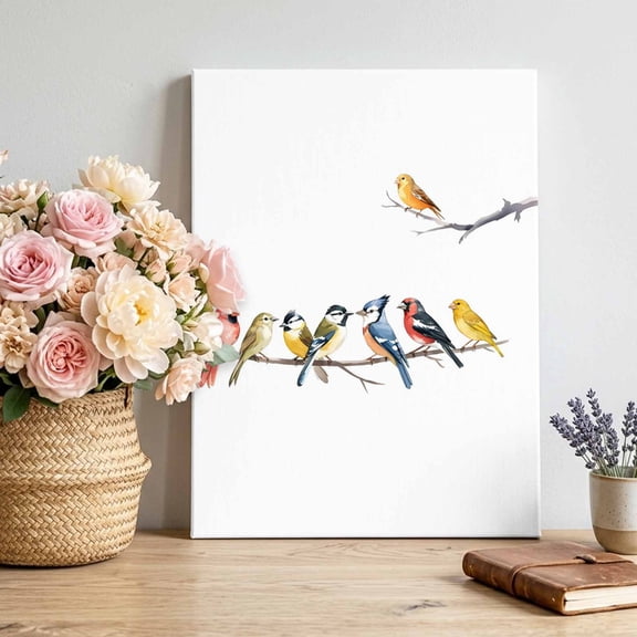 Canvas Wall Art Watercolor Bird Canvas Art Print Vintage Yellow Red Blue Birds Branch Pictures Wall Decor for Living Room Bedroom Artwork Decorations Stretched Framed Ready to Hang 16"x20"