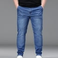 thumbnail image 5 of USNSM (XXL-5XL) Men's Plus Size Stretch Jeans Mid Rise Button Zipper Jeans Big and Tall Straight Loose Pocket Denim Pants Blue XXXXXL, 5 of 9