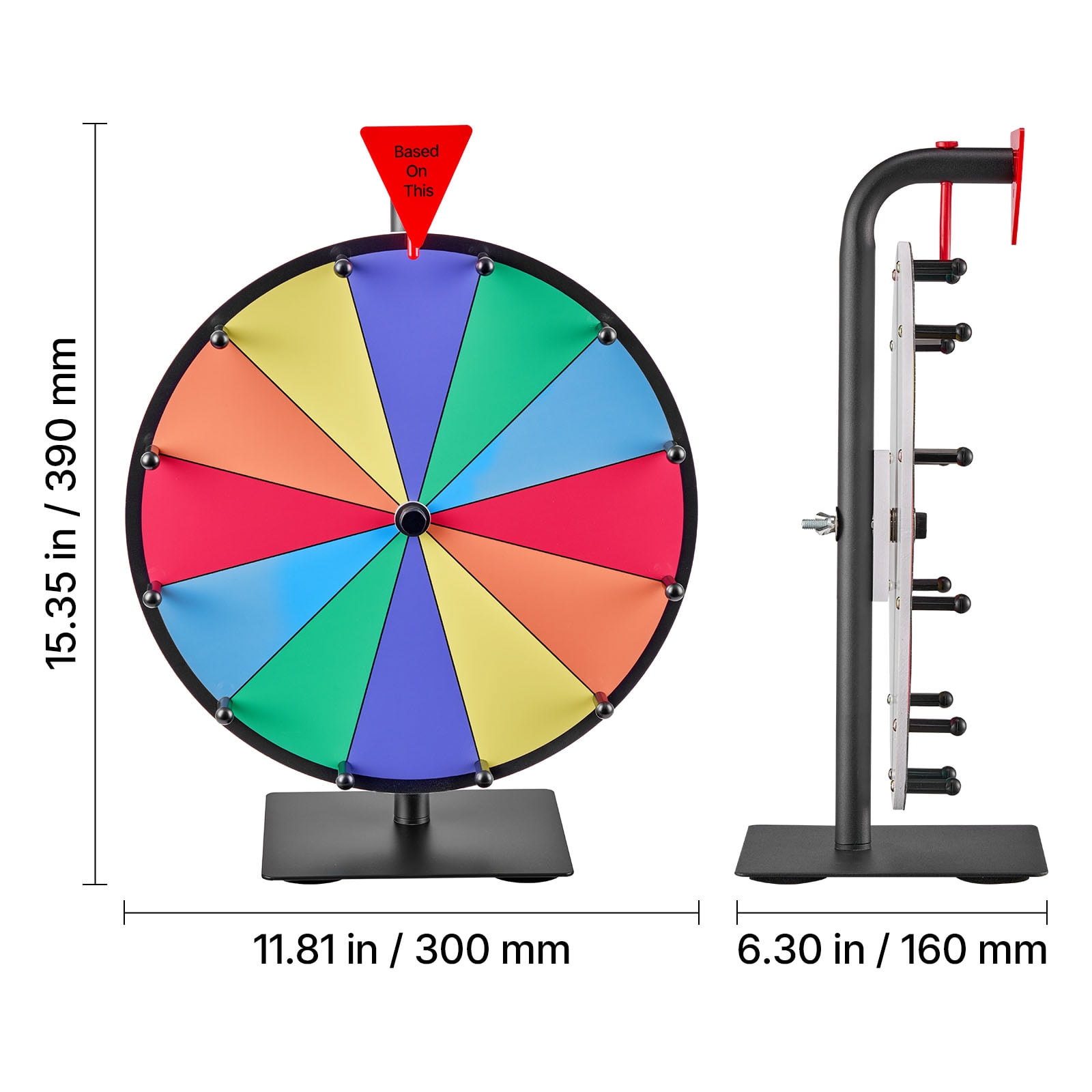 KFFKFF 12-Inch Spinning Prize Wheel with 12 Sections, Tabletop Roulette Game with Dry Erase Surface and Markers, 6-Color Design, Easy to Assemble, Ideal for Parties, Pubs, Trade Shows, and Carnivals