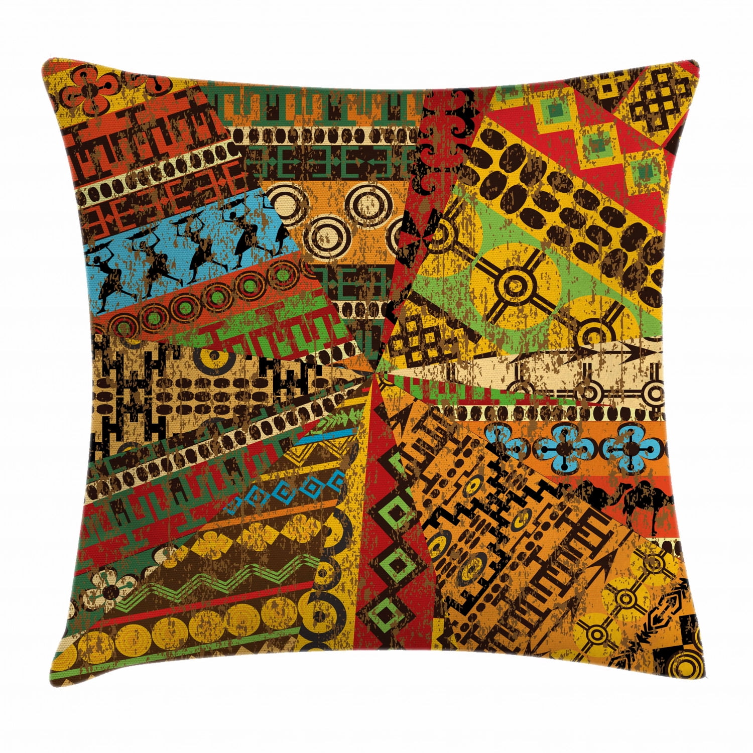 African Throw Pillow Case Sketchy Ethnic Dancer Square Cushion Cover 16 Inches