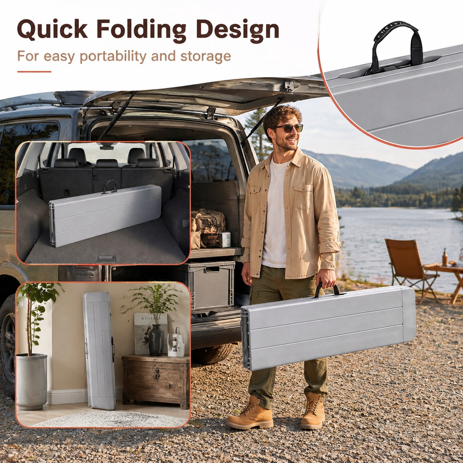 Biotree 6 Feet Folding Bench Portable Seat for Backyard Party 17" x 72" for Picnic Camping Dining, Gray