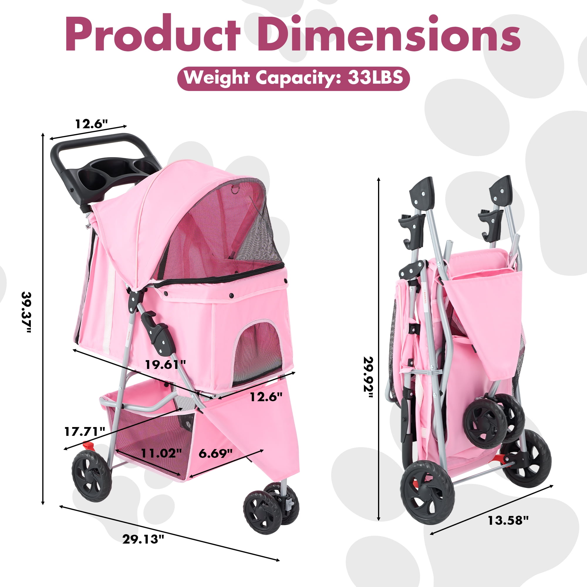Gianna 3-Wheel Pet Stroller for Dogs, Jogging Stroller with Breathable Mesh Window, Large Storage Basket and Cup Holder